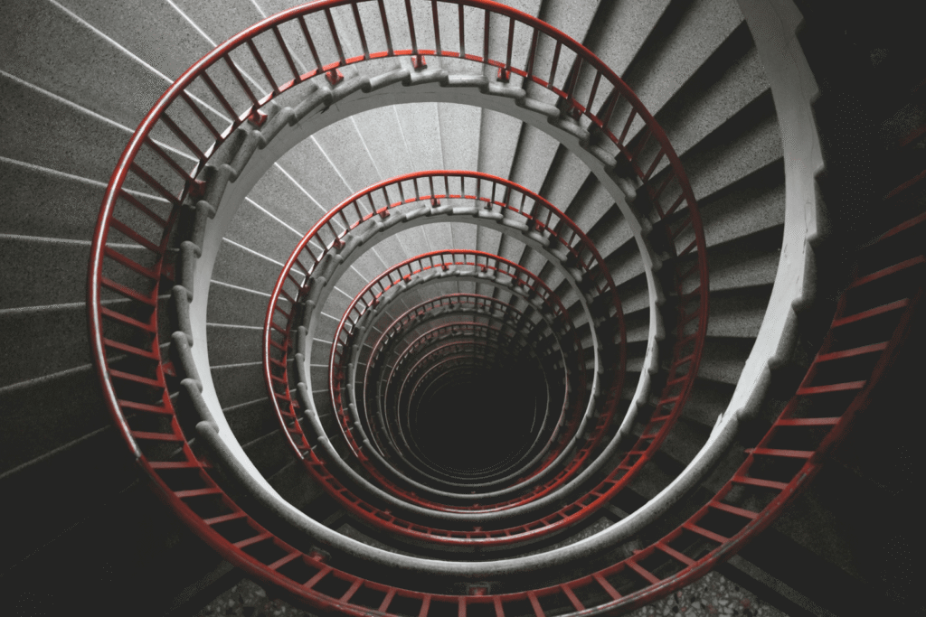 Spiral staircase for the recurring cycle of stress and nightmares.